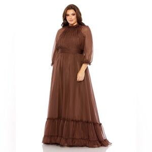 Mac Duggal High Neck Puff Sleeve Tiered A Line Gown